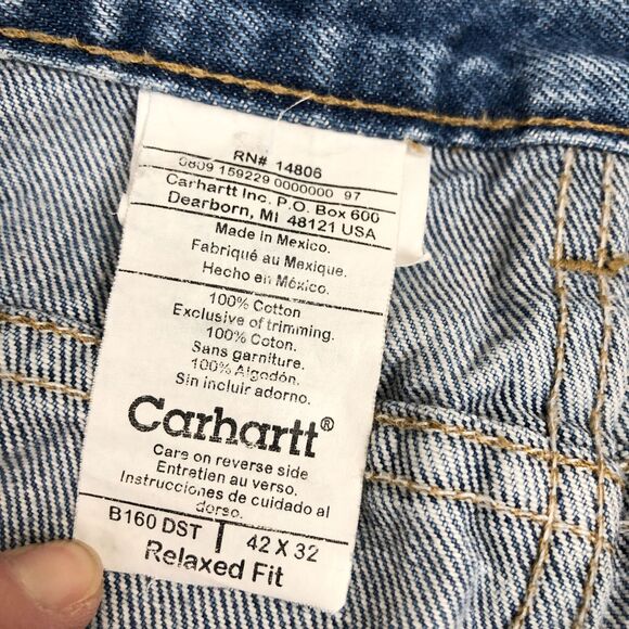 Carhartt Mens Blue Denim Relaxed Fit Jeans 42x32 Actual 40x31 B160 DST - Picture 4 of 7